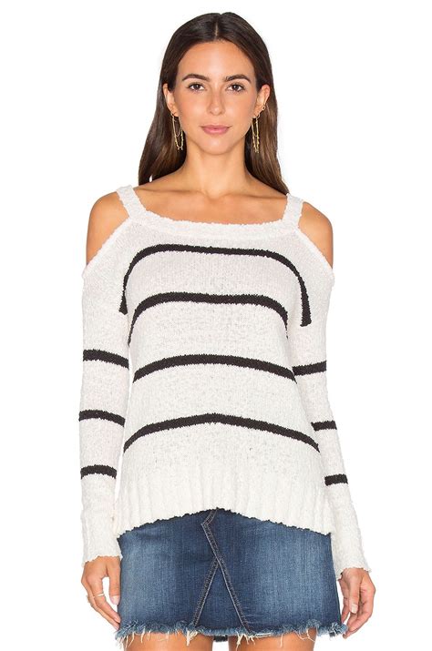 LA Made Kim Cold Shoulder Sweater in Ivory & Black .